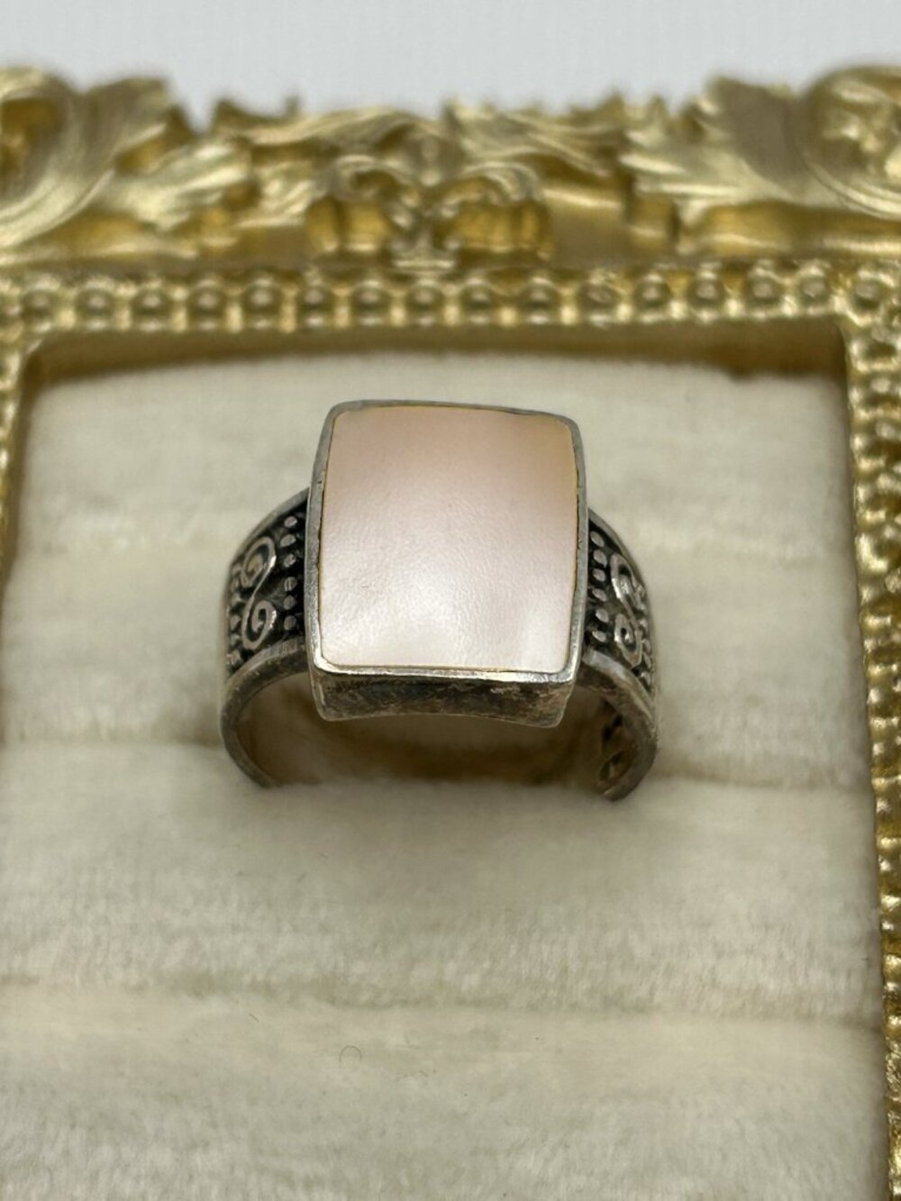 Sterling Silver Size 7 Ring Pink Square Shell Inlay Statement Artisan Boho 925 - Picture 1 of 14